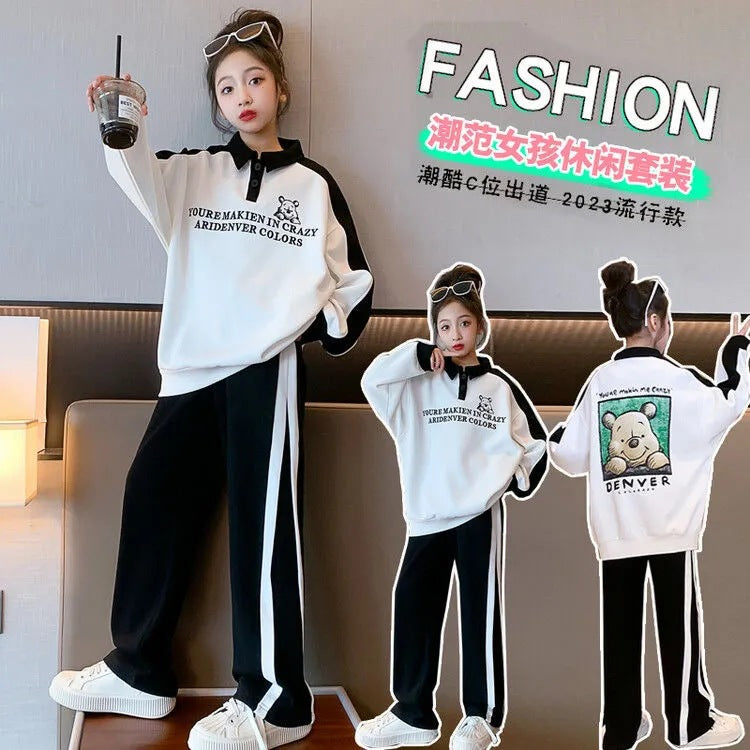 Girls 2024 Spring-Autumn Polo & Wide-Leg Pants Set – Spring Autumn Kids Fashion Nepal | Tudoholic