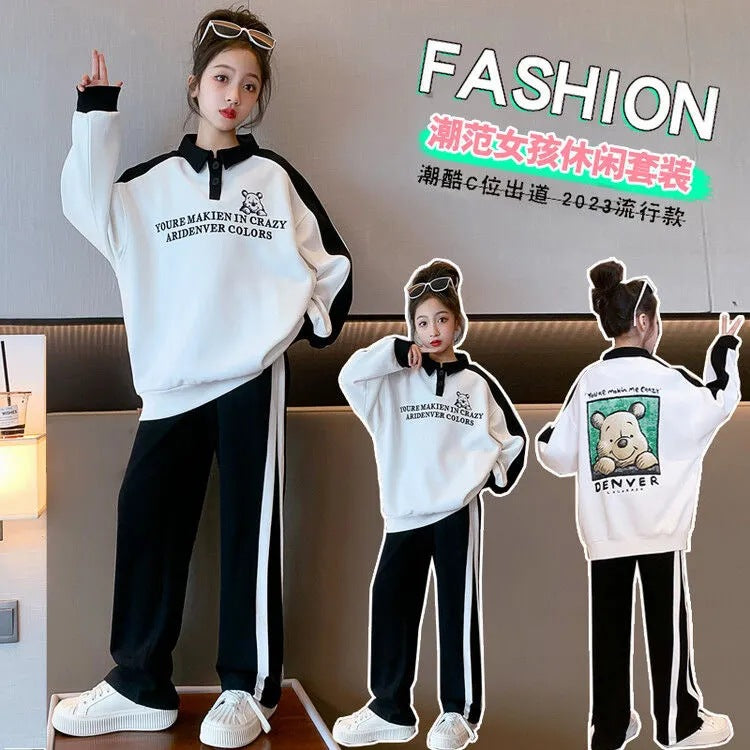 Girls 2024 Spring-Autumn Polo & Wide-Leg Pants Set – Spring Autumn Kids Fashion Nepal | Tudoholic