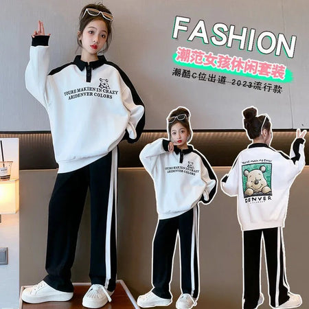 Girls 2024 Spring-Autumn Polo & Wide-Leg Pants Set – Spring Autumn Kids Fashion Nepal | Tudoholic