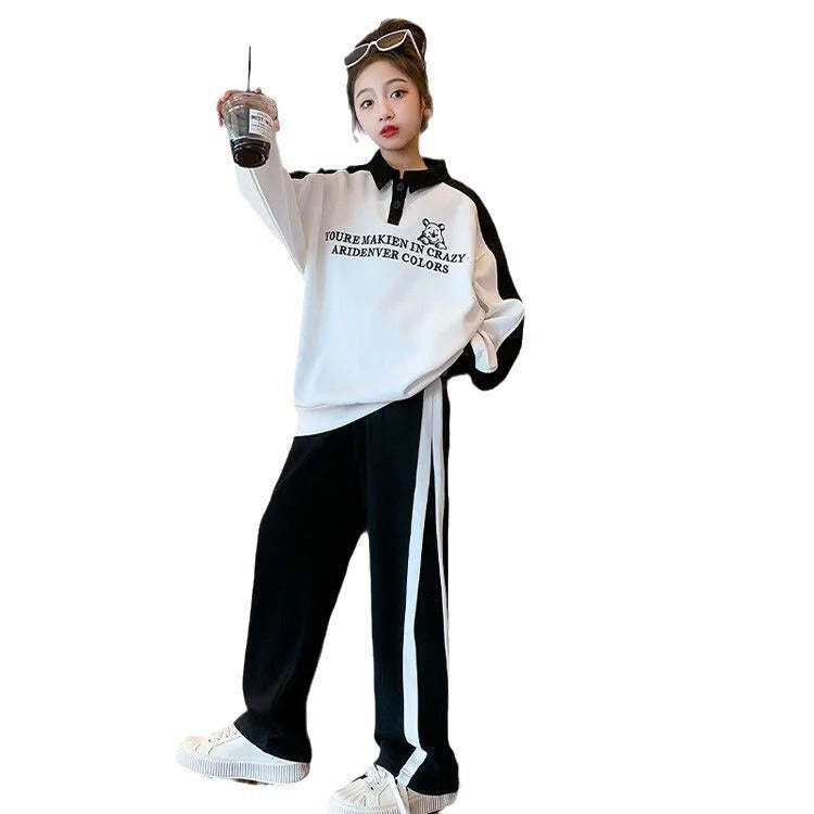 Girls 2024 Spring-Autumn Polo & Wide-Leg Pants Set – Spring Autumn Kids Fashion Nepal | Tudoholic
