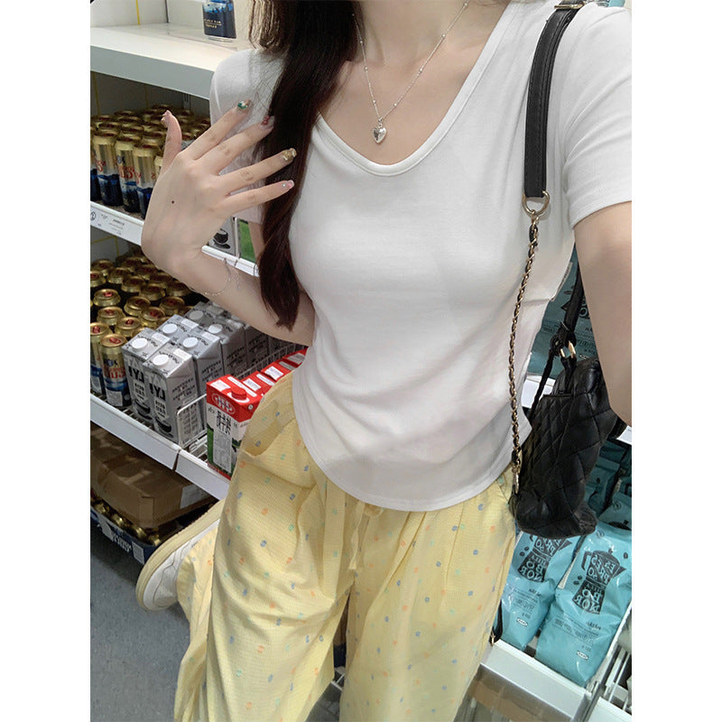 White V-Neck Slim Fit Basic T-Shirt for Women