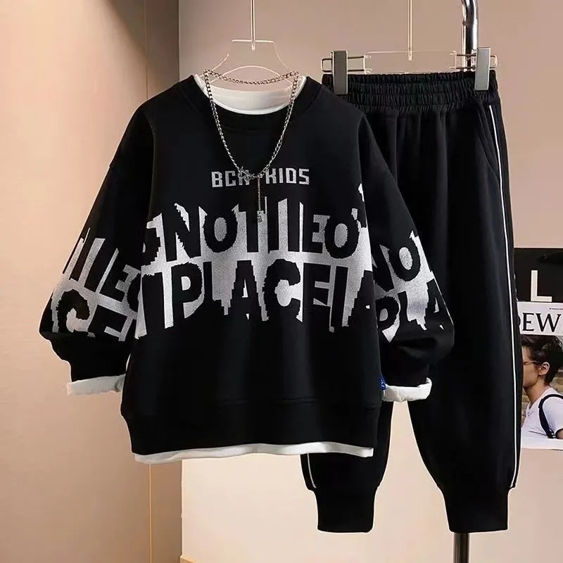 Boys 2024 Korean-Style Autumn Sports Two-Piece Set – Spring Autumn Kids Fashion Nepal | Tudoholic