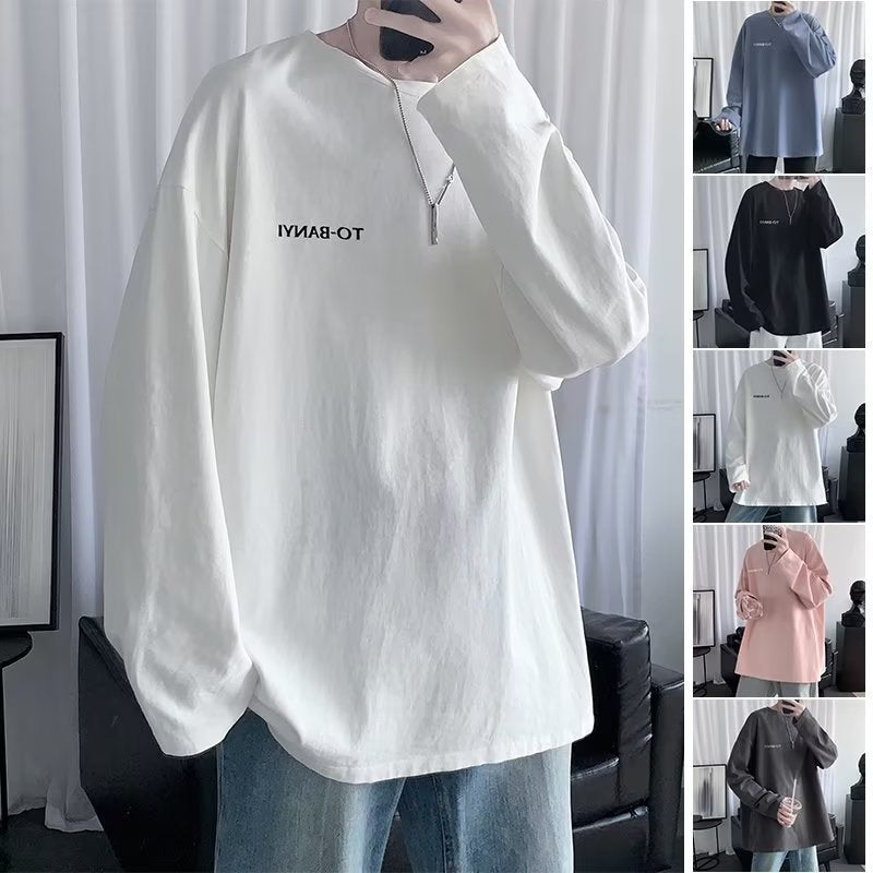 Hong Kong Style Couple Loose Autumn Base T-Shirt