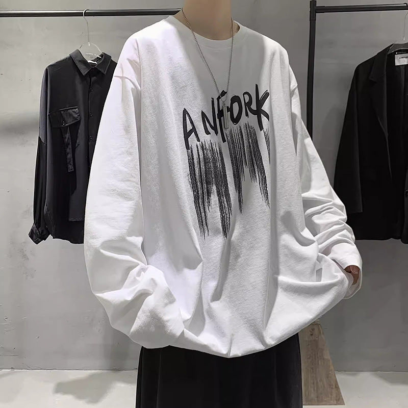 Hong Kong Style Printed Loose Long Sleeve T-Shirt