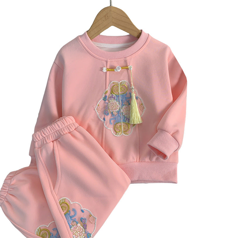 Girls 2024 Spring Chinese-Style Two-Piece Dress Set – Spring Autumn Kids Fashion Nepal | Tudoholic