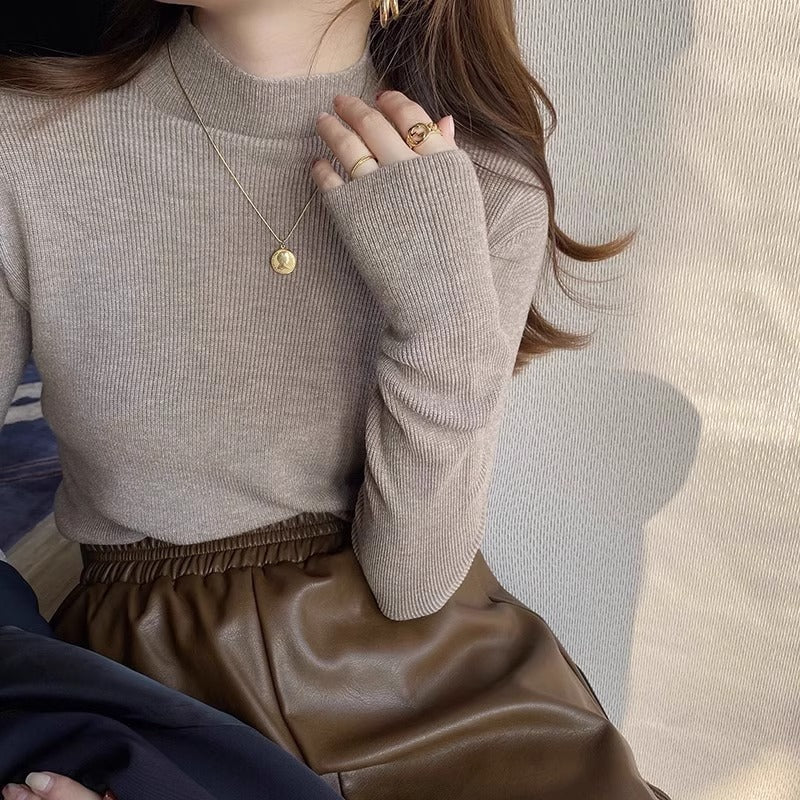 Thick Knit Half Turtleneck Top for Women Winter