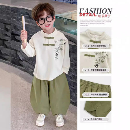 Boys 2024 Chinese-Style Spring Hanfu Two-Piece Set – Spring Autumn Kids Fashion Nepal | Tudoholic