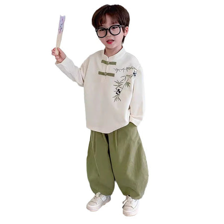 Boys 2024 Chinese-Style Spring Hanfu Two-Piece Set – Spring Autumn Kids Fashion Nepal | Tudoholic