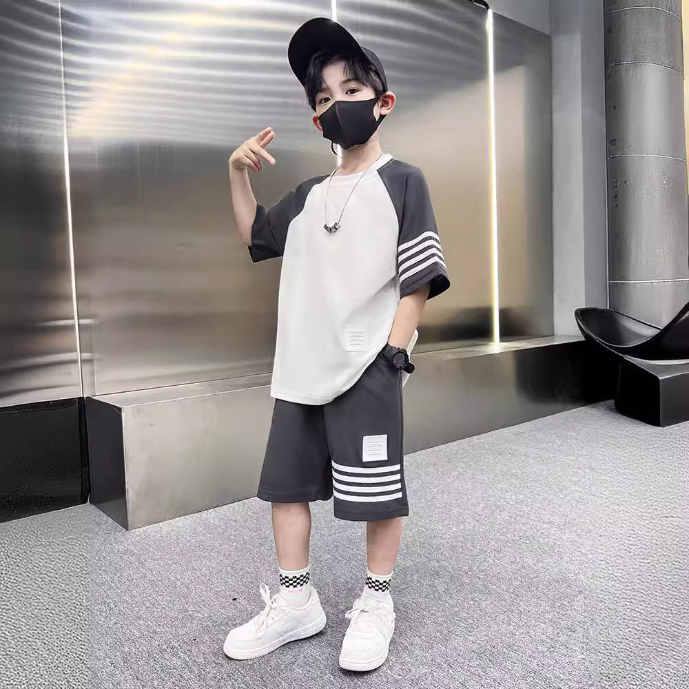 Boys 2024 Summer Short-Sleeved Sports Two-Piece Set – Summer Kids Fashion Nepal | Tudoholic