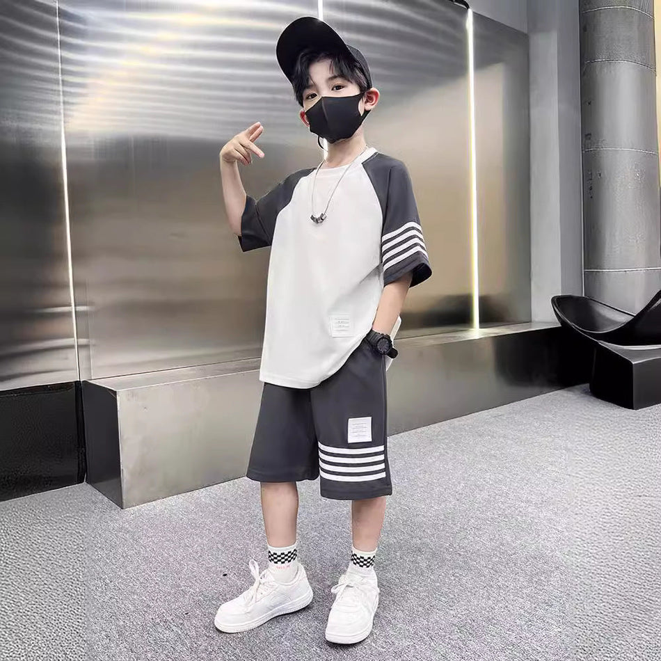 Boys 2024 Summer Short-Sleeved Sports Two-Piece Set – Summer Kids Fashion Nepal | Tudoholic