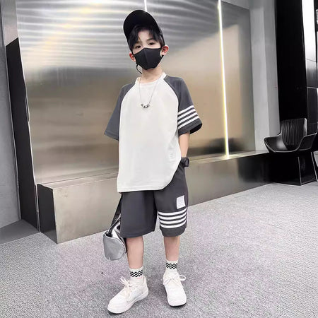 Boys 2024 Summer Short-Sleeved Sports Two-Piece Set – Summer Kids Fashion Nepal | Tudoholic