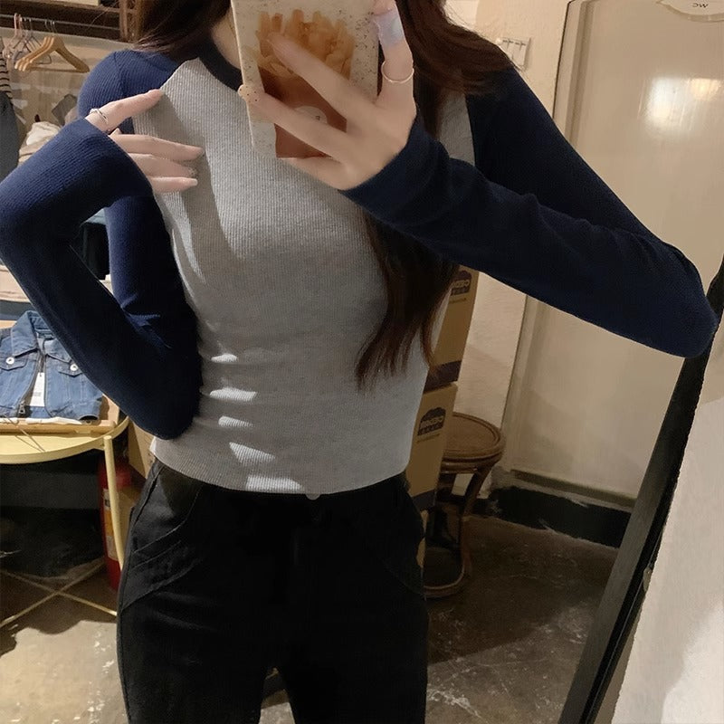 Retro Raglan Tight Fit Long Sleeve Top for Women
