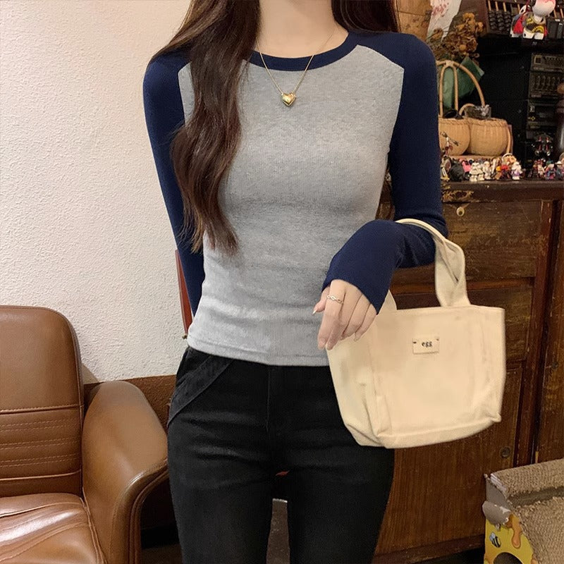 Retro Raglan Tight Fit Long Sleeve Top for Women