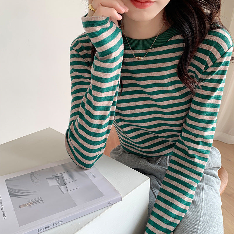 Black White Striped Loose Fit Long Sleeve Top Women