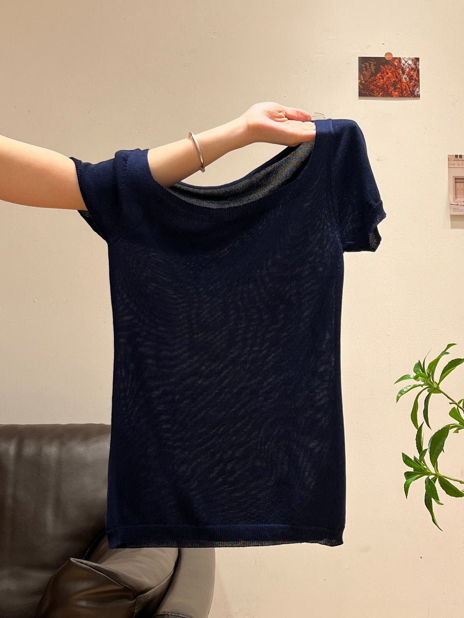 U-Collar Slim Fit Thin Short Sleeve Top for Women