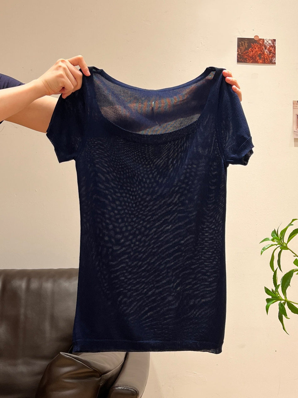 U-Collar Slim Fit Thin Short Sleeve Top for Women