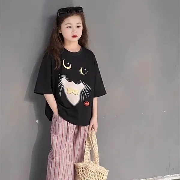 Girls 2025 Summer Printed Cotton Loose T-Shirt – Summer Kids Fashion Nepal | Tudoholic