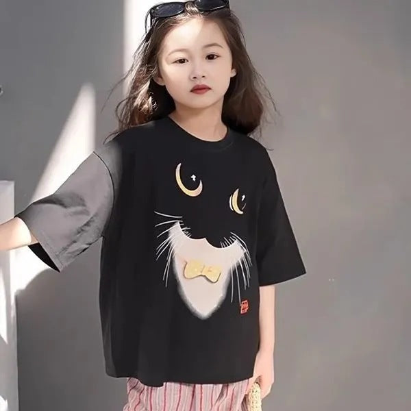Girls 2025 Summer Printed Cotton Loose T-Shirt – Summer Kids Fashion Nepal | Tudoholic