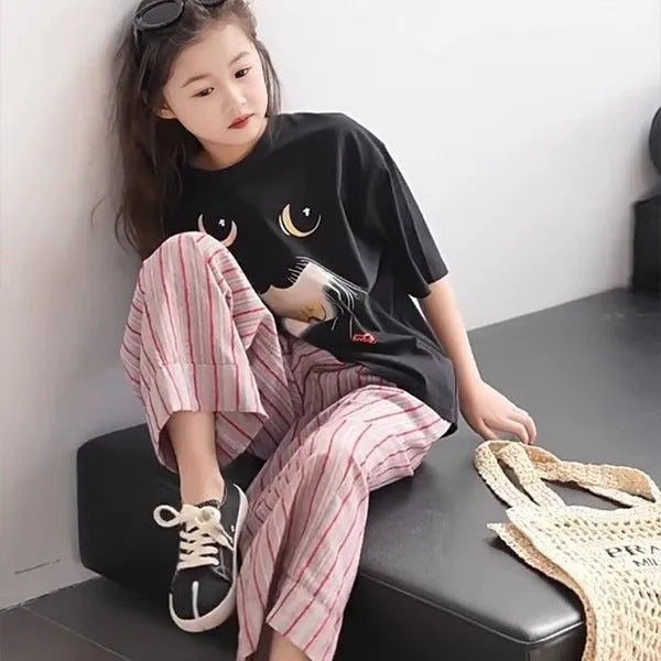 Girls 2025 Summer Printed Cotton Loose T-Shirt – Summer Kids Fashion Nepal | Tudoholic