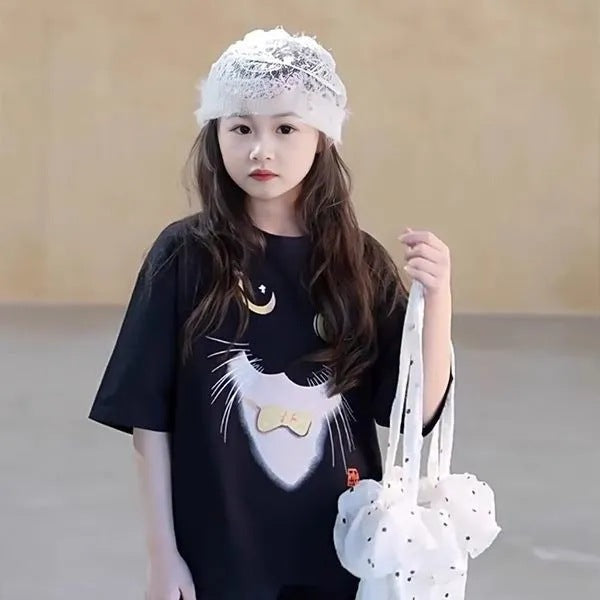 Girls 2025 Summer Printed Cotton Loose T-Shirt – Summer Kids Fashion Nepal | Tudoholic