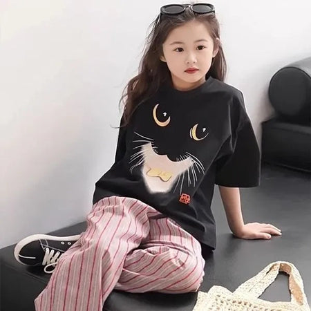 Girls 2025 Summer Printed Cotton Loose T-Shirt – Summer Kids Fashion Nepal | Tudoholic
