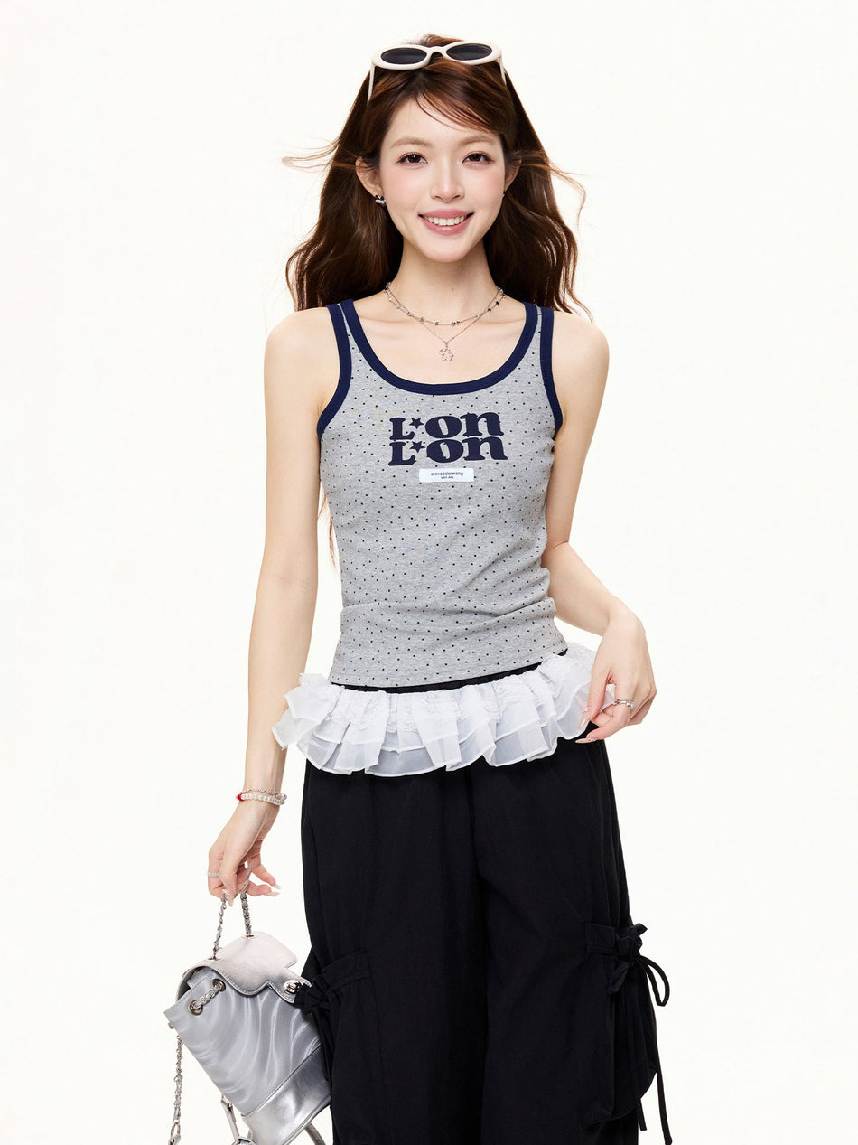 Korean U-Collar Letter Print Slim Camisole for Women