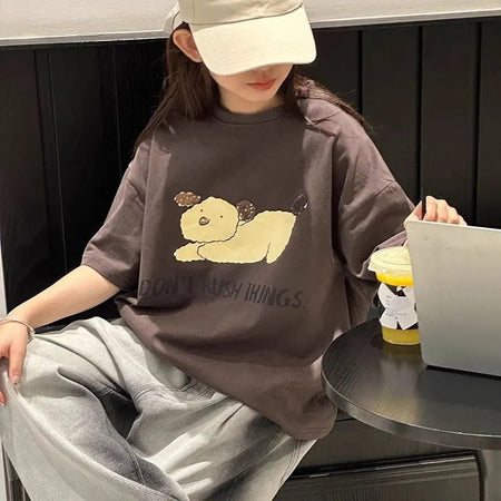 Girls 2025 Summer Cartoon Cotton Short-Sleeve Top – Summer Kids Fashion Nepal | Tudoholic