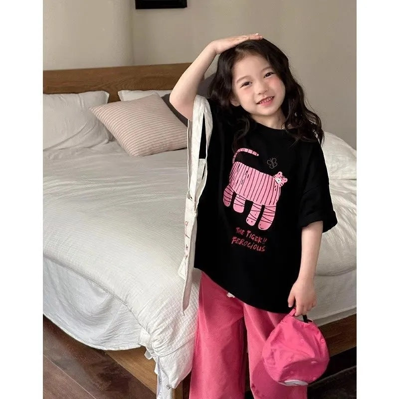Girls 2025 Summer Cartoon Cotton Loose T-Shirt – Summer Kids Fashion Nepal | Tudoholic