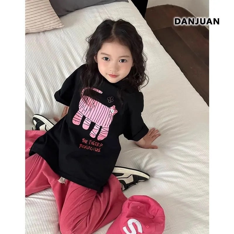 Girls 2025 Summer Cartoon Cotton Loose T-Shirt – Summer Kids Fashion Nepal | Tudoholic