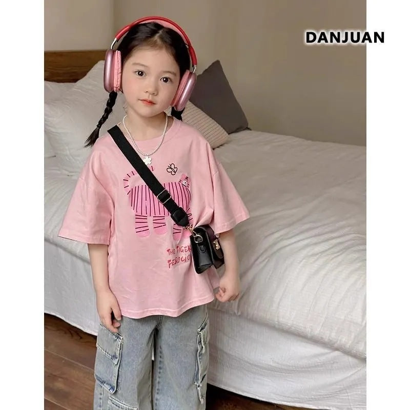 Girls 2025 Summer Cartoon Cotton Loose T-Shirt – Summer Kids Fashion Nepal | Tudoholic