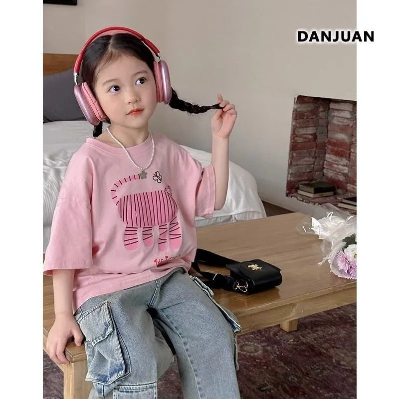 Girls 2025 Summer Cartoon Cotton Loose T-Shirt – Summer Kids Fashion Nepal | Tudoholic