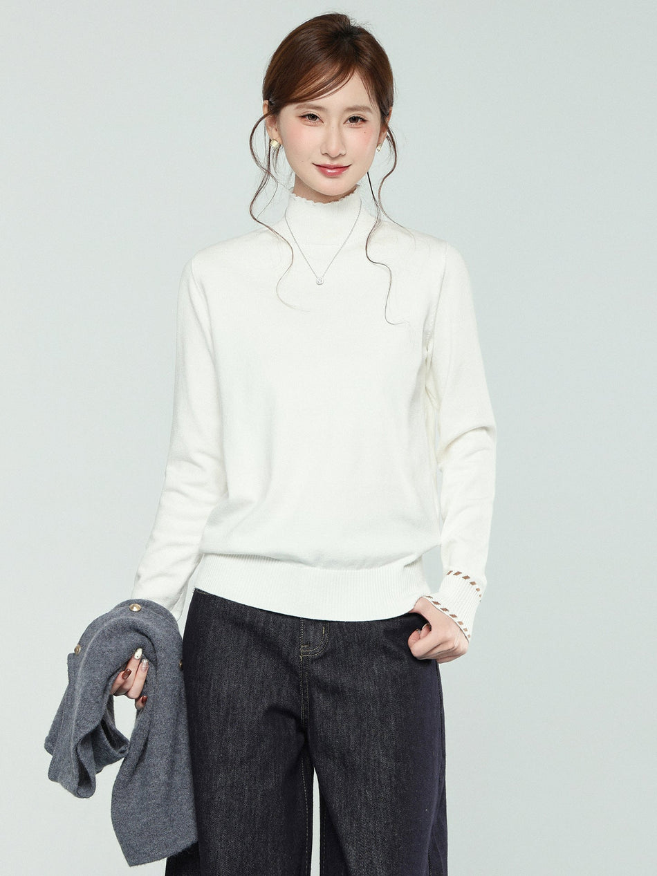 Apricot Half Turtleneck Loose Knit Sweater for Women
