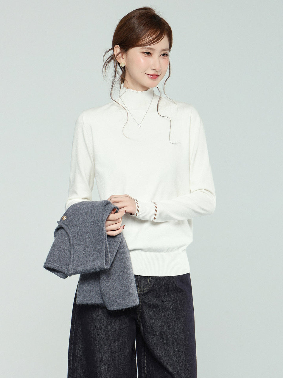 Apricot Half Turtleneck Loose Knit Sweater for Women