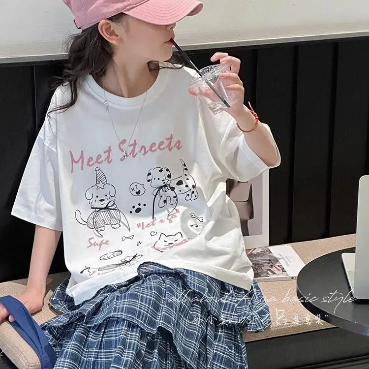Girls 2025 Korean-Style Cartoon Summer T-Shirt – Summer Kids Fashion Nepal | Tudoholic