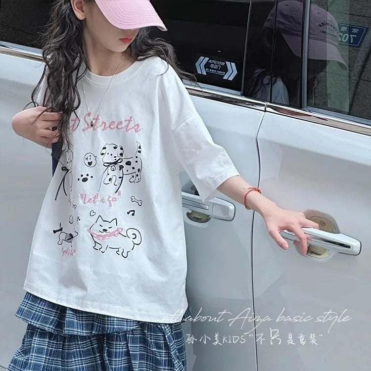 Girls 2025 Korean-Style Cartoon Summer T-Shirt – Summer Kids Fashion Nepal | Tudoholic