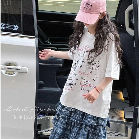 Girls 2025 Korean-Style Cartoon Summer T-Shirt – Summer Kids Fashion Nepal | Tudoholic