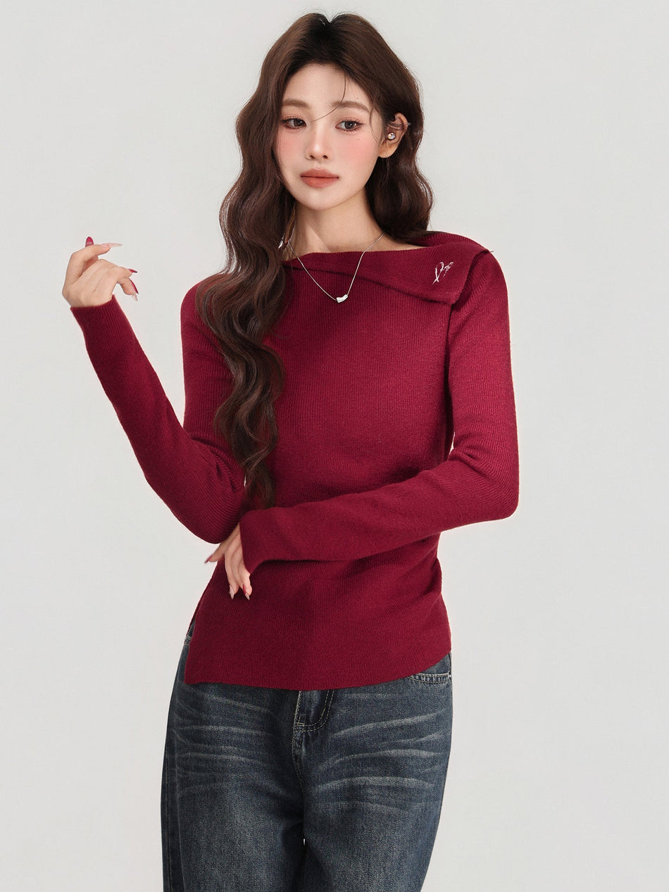 Christmas Red Off-Shoulder Knit Sweater Women Winter