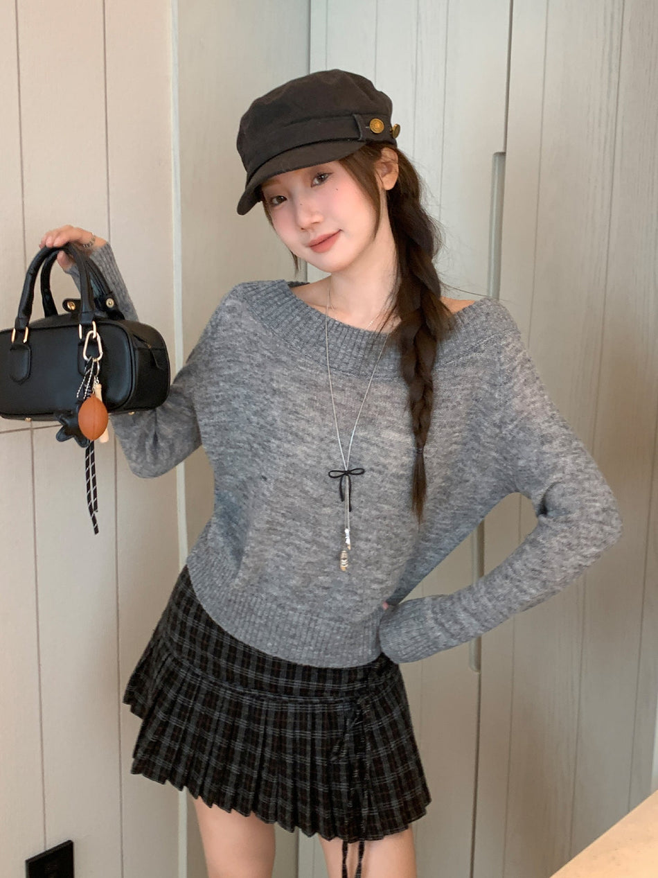 Korean Off Shoulder Knit Sweater Women Autumn Top