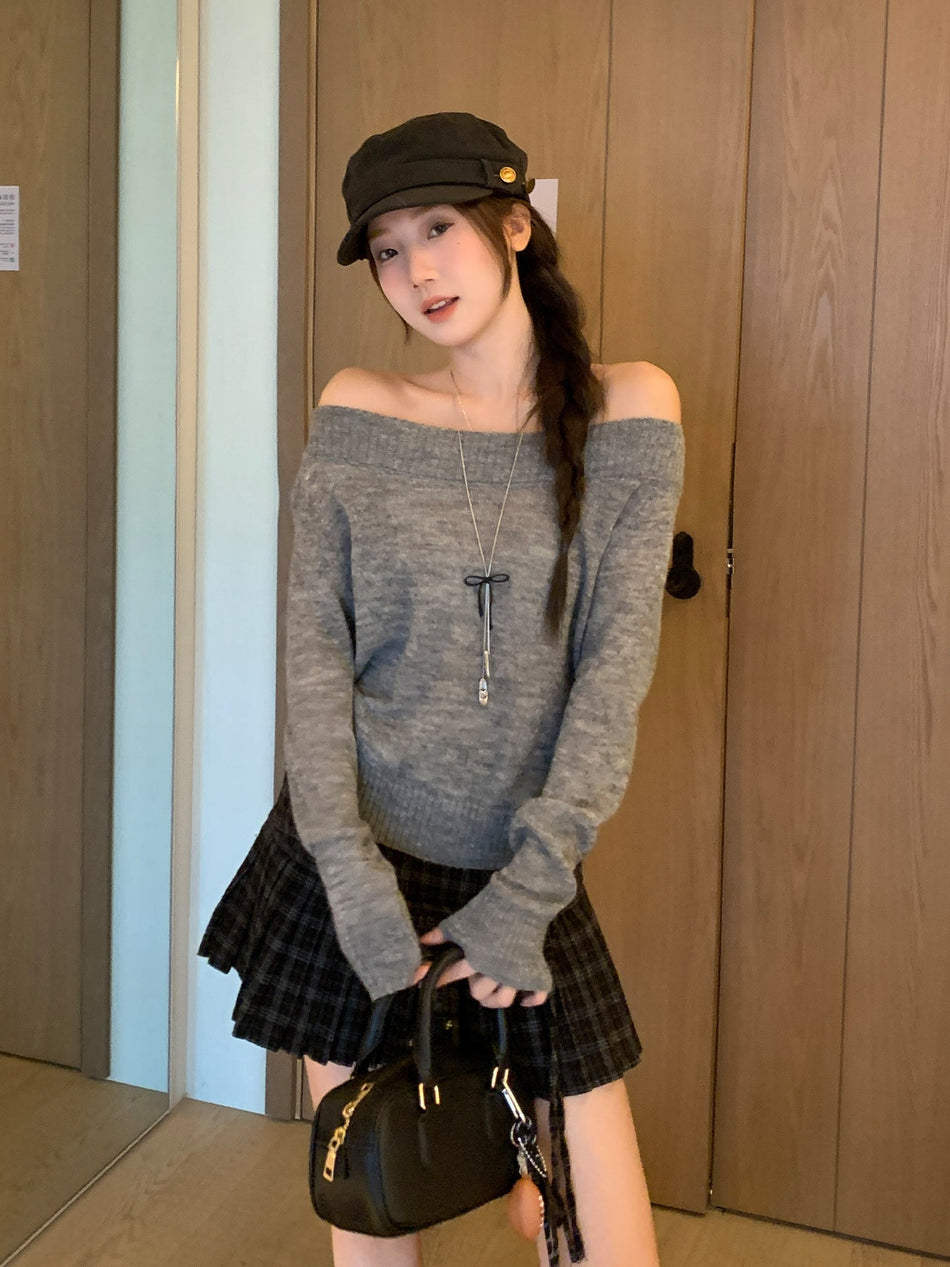 Korean Off Shoulder Knit Sweater Women Autumn Top