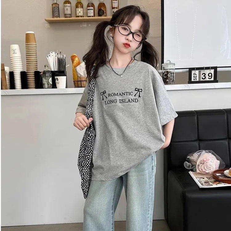 Girls 2025 Summer Cotton Short-Sleeved Loose Top – Summer Kids Fashion Nepal | Tudoholic