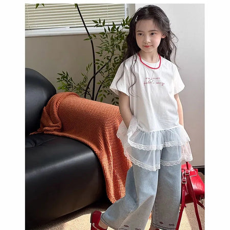 Girls 2025 Summer Mesh Splicing Short-Sleeve Top – Summer Kids Fashion Nepal | Tudoholic