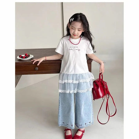 Girls 2025 Summer Mesh Splicing Short-Sleeve Top – Summer Kids Fashion Nepal | Tudoholic