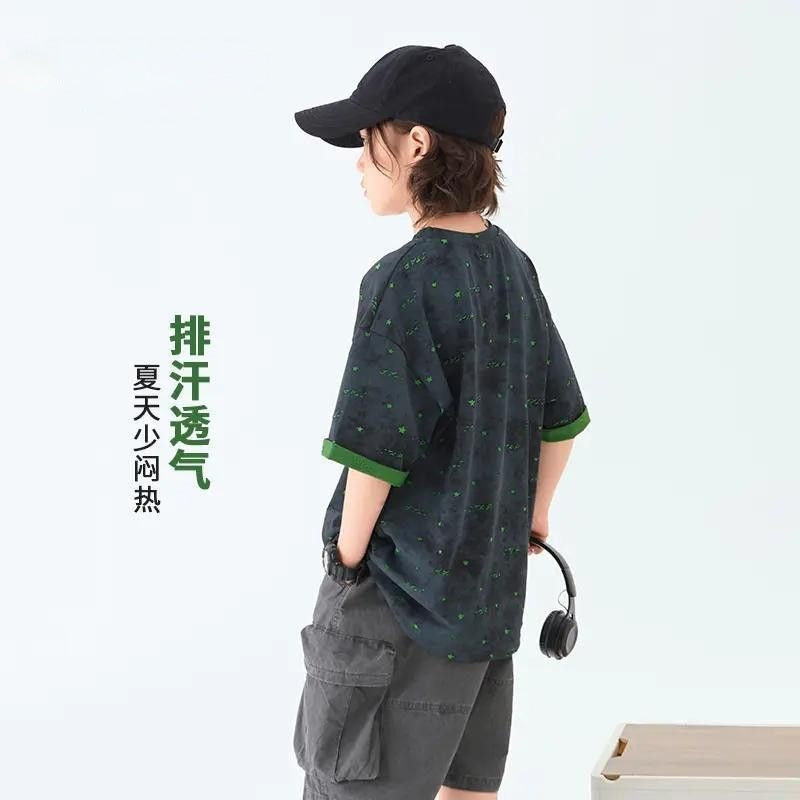 Boys 2026 Summer Korean-Style Cotton Short-Sleeve Top – Summer Kids Fashion Nepal | Tudoholic