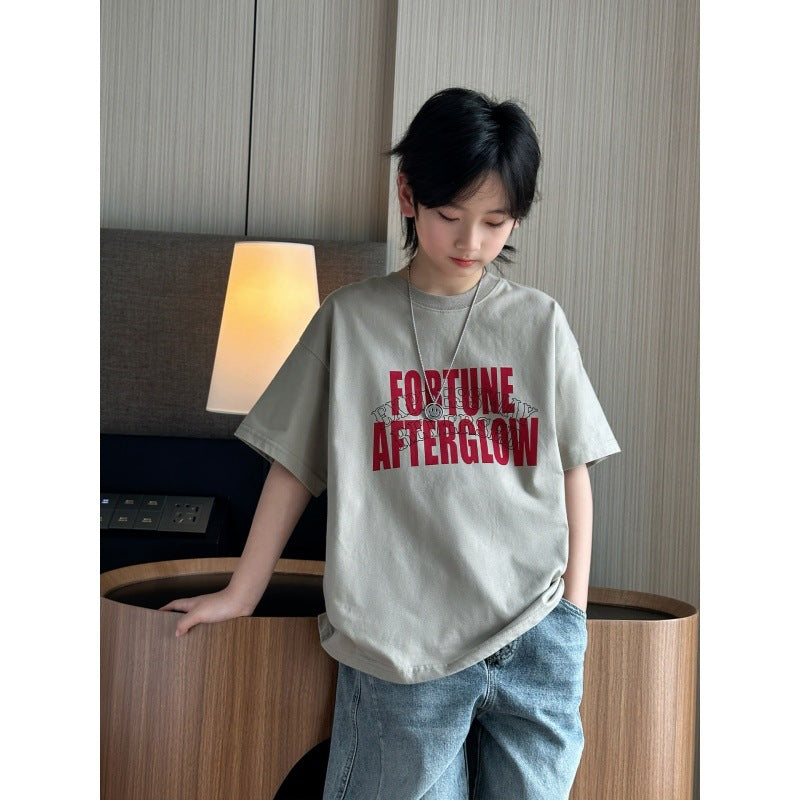 Boys’ Casual Cotton T-Shirt 2026 – Trendy Letter Print – Kids Fashion Nepal | Tudoholic