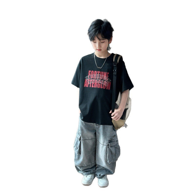 Boys’ Casual Cotton T-Shirt 2026 – Trendy Letter Print – Kids Fashion Nepal | Tudoholic