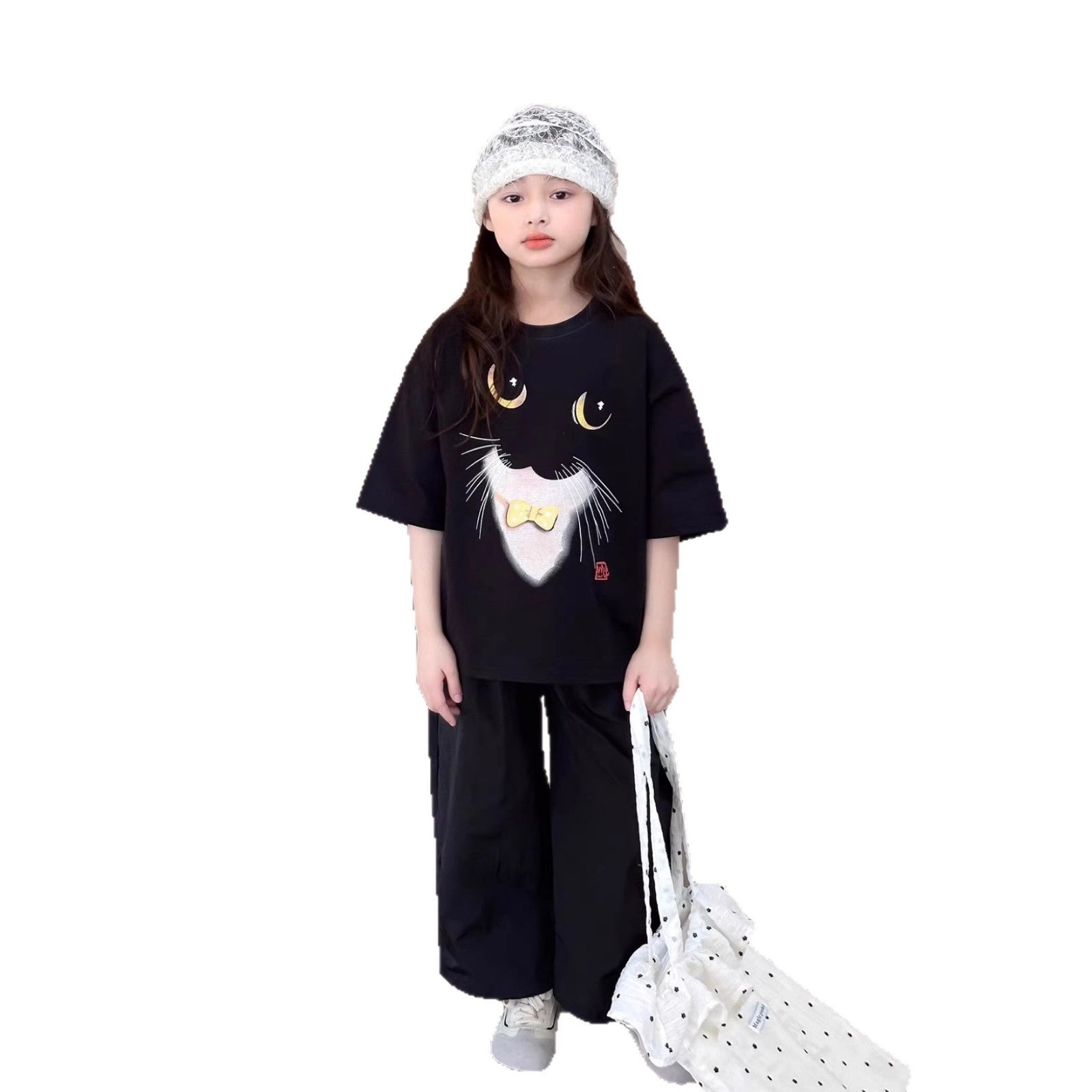 Girls’ Cat Cotton T-Shirt – Trendy Korean Summer Top – Summer Kids Fashion Nepal | Tudoholic