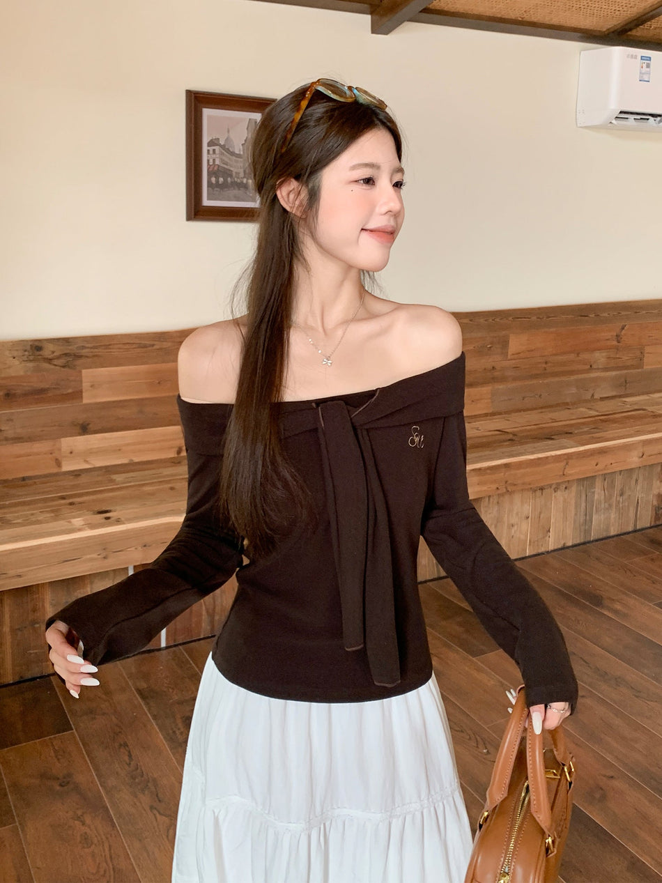 Women Navy One-Shoulder Embroidered Top Autumn 2026