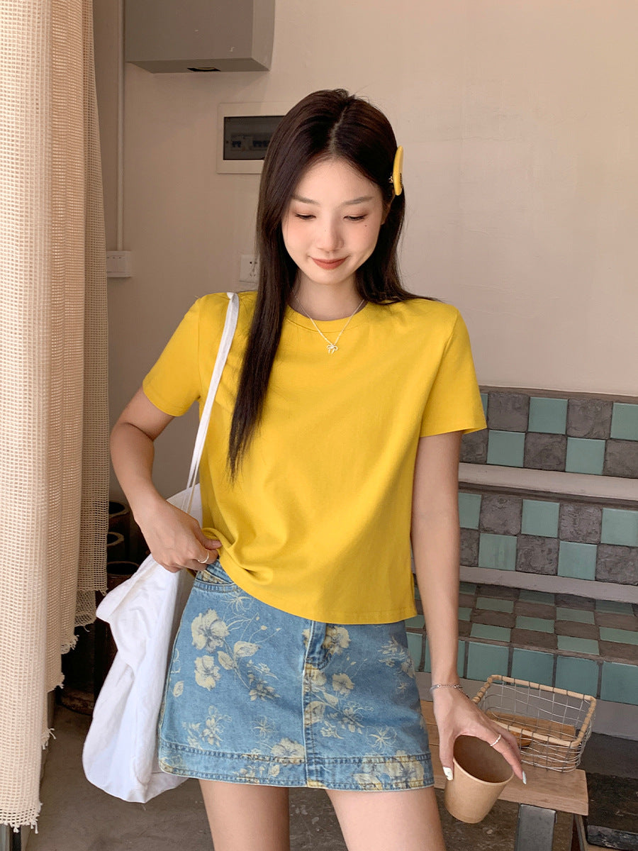 Women Yellow Pullover T-Shirt 2026 Loose Casual Top