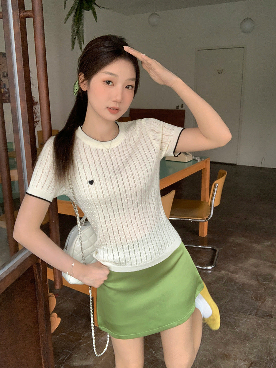 Women Knit Textured T-Shirt 2026 Breathable Summer Top