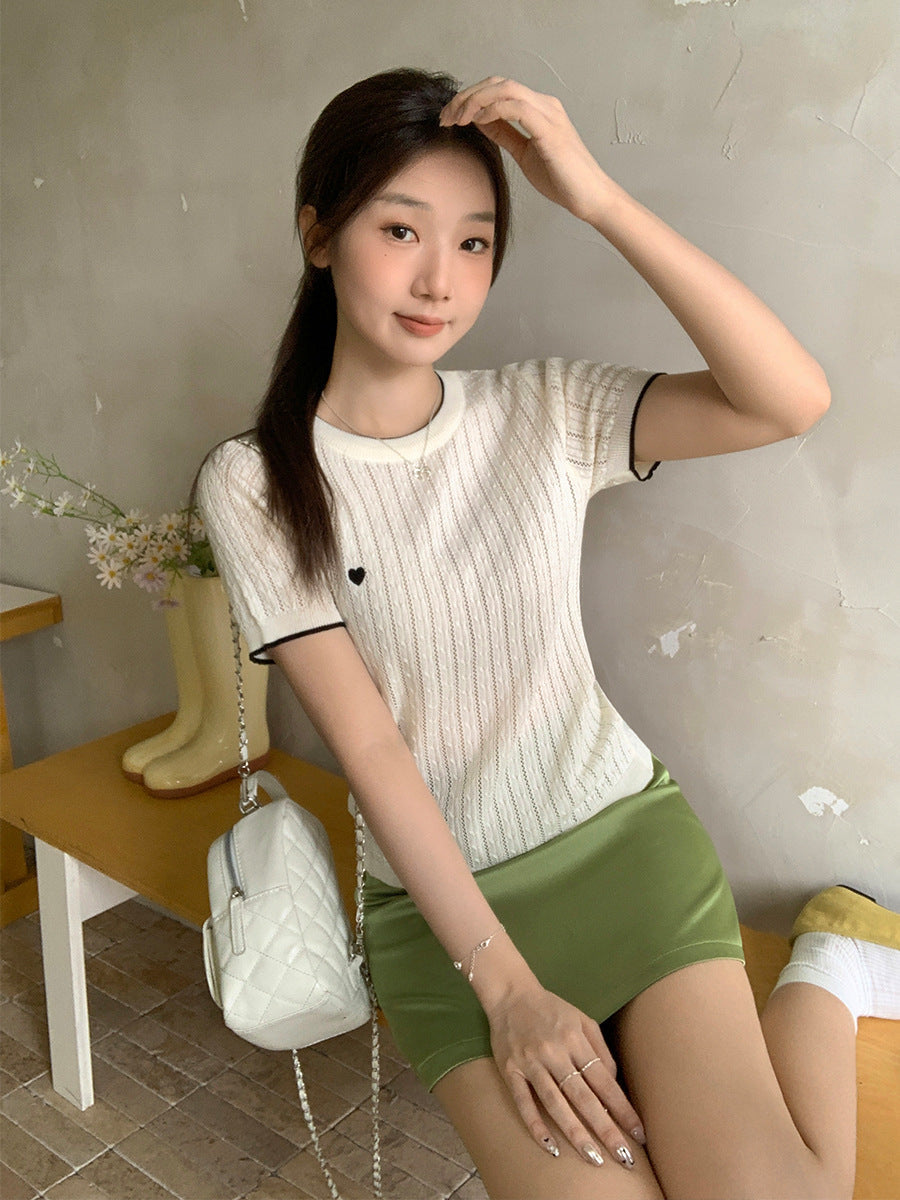 Women Knit Textured T-Shirt 2026 Breathable Summer Top